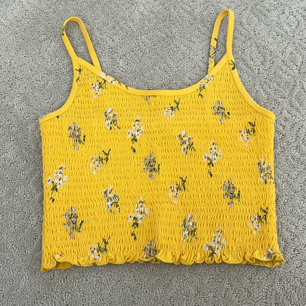 Yellow Floral Ruched Tank Top